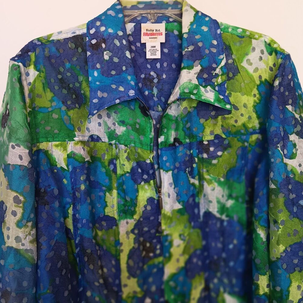 Ruby Rd Favorites Woman Plus Size 20W Purple Green Blue Full Zip Sheer Jacket - Picture 2 of 10